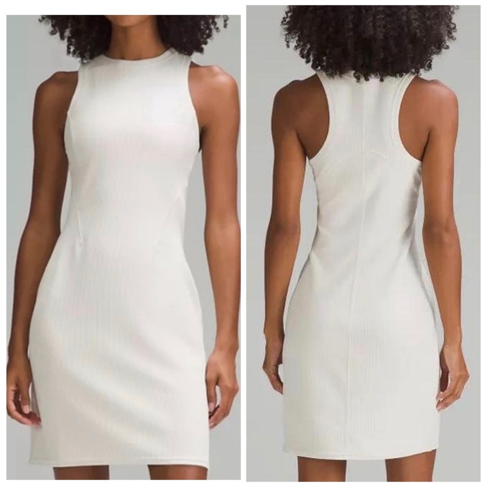 Lululemon Ribbed Softstreme Slim-Fit Tank Dress Bone White Size 0 Racerback Mini
